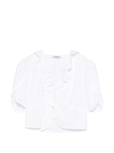 ruffled-collar blouse