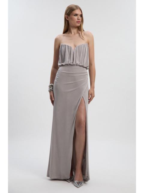 Petite Drapey Crepe Bandeau Split Maxi Dress