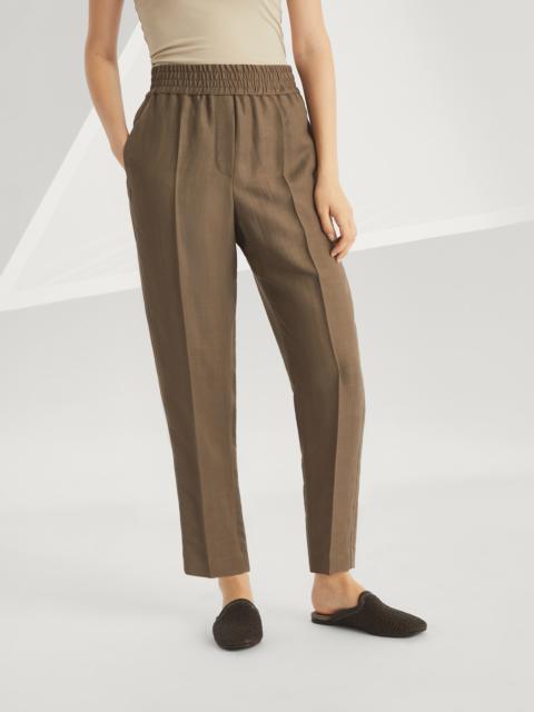 Viscose and linen fluid twill baggy pull-on trousers
