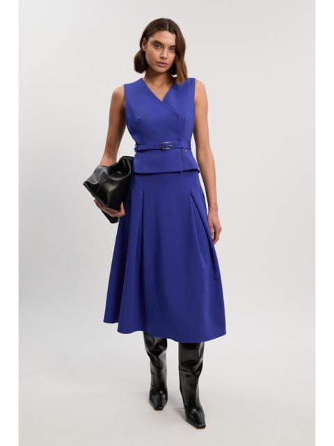 Compact Essential Belted Tailored Full Midi Dress
