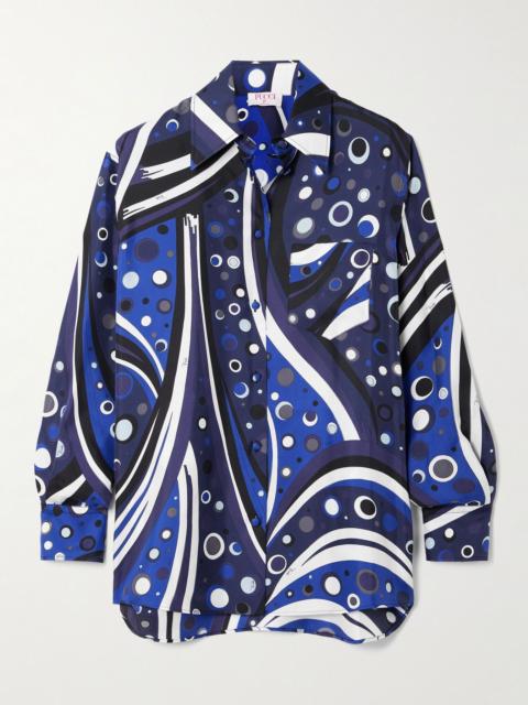 Printed silk-twill shirt Navy