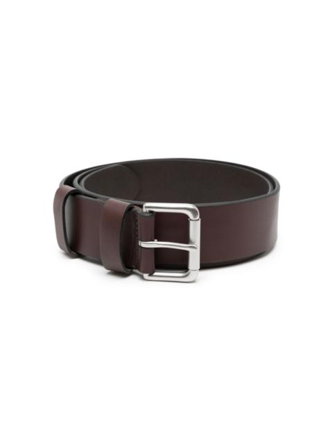 Roller logo-debossed leather belt