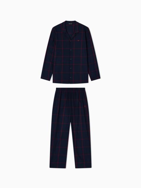 ASV TARTAN MOTIF FLANNEL PYJAMAS WITH LAPELS