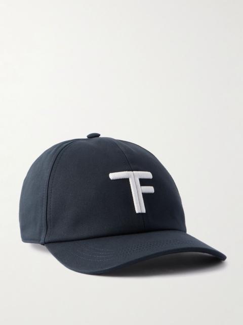 Logo-Embroidered Leather-Trimmed Cotton-Twill Baseball Cap Blue