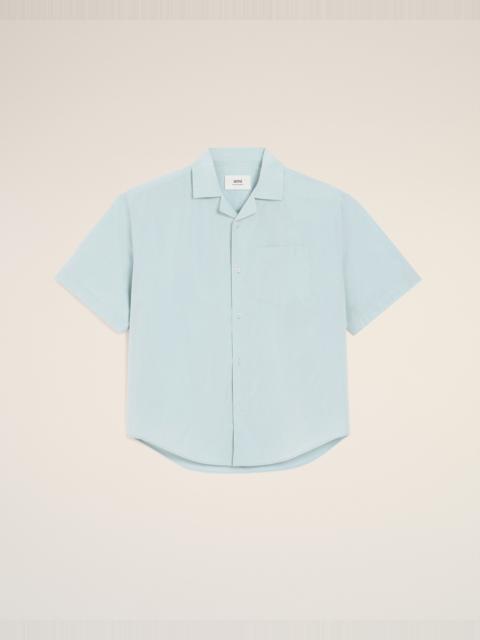 BLUE TAFFETAS SHORT SLEEVED BOXY SHIRT