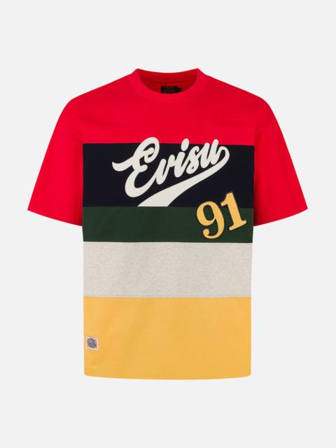 Logo and "91" Appliqué Embroidery Relax Fit Stripe T-Shirt