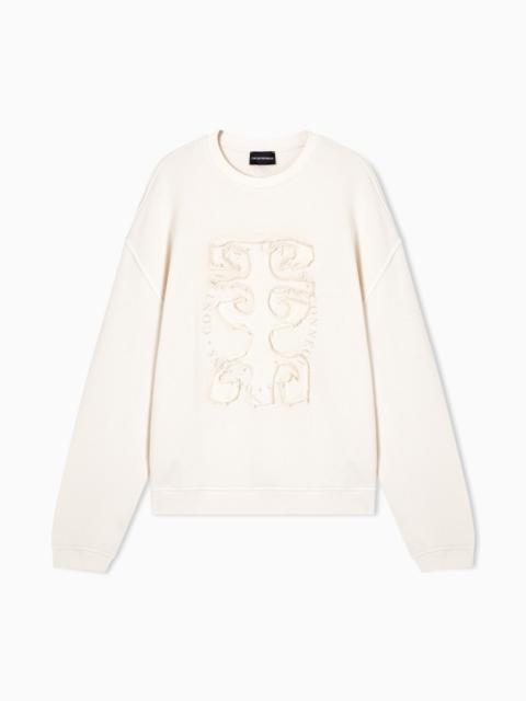TWILL JERSEY SWEATSHIRT WITH RAW-CUT DECORATION
