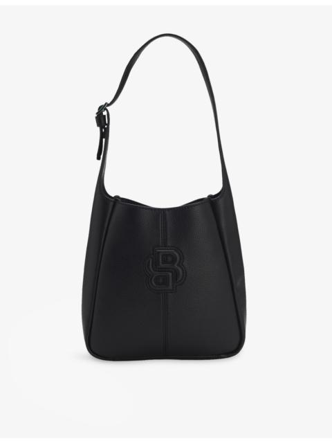 Brand-Embossed Faux-Leather Shoulder Bag