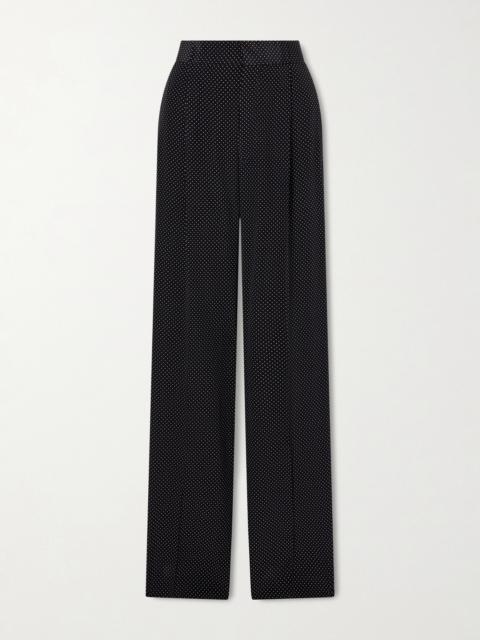 Pleated Polka-dot Silk-satin Wide-leg Pants