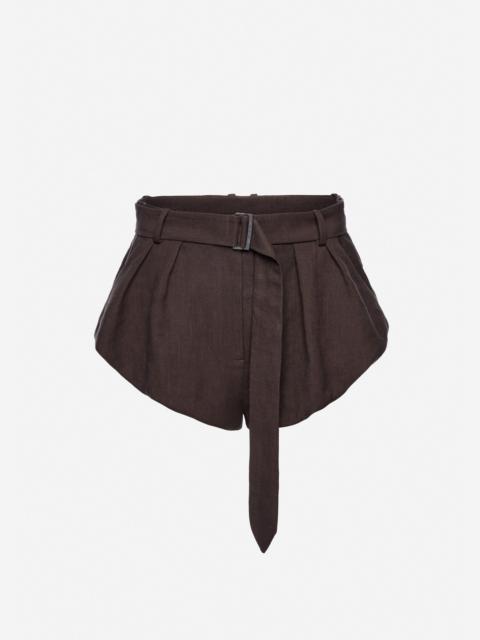 Flared linen shorts in brown