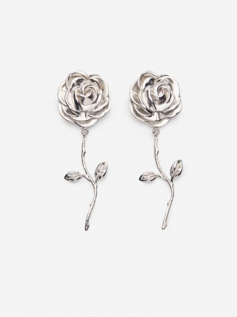 Rose stem earrings in silver
