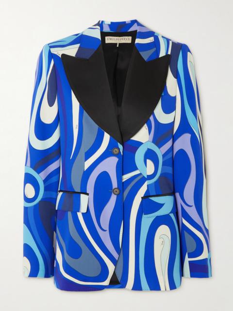 Marmo Satin-trimmed Printed Wool-blend Twill Blazer