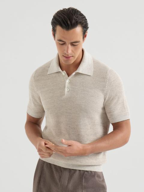 Linen and cotton half English rib knit polo