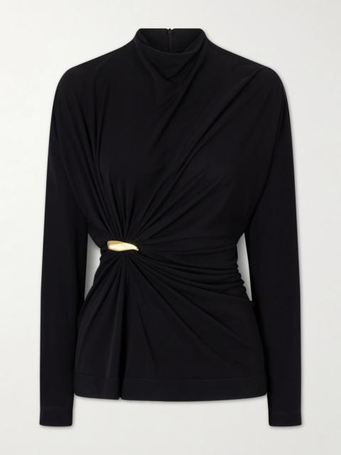 Embellished Gathered Jersey Top