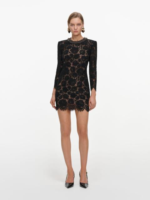 Black Lace Long Sleeve Mini Dress