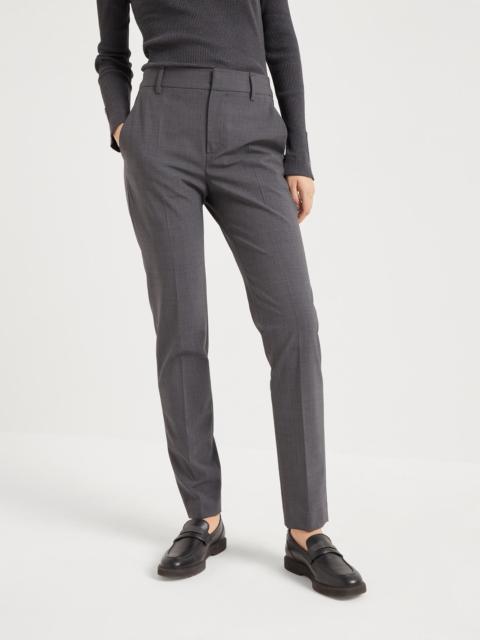 Tropical luxury wool cigarette trousers with monili