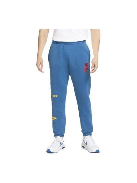 Men's Nike Alphabet Logo Printing Drawstring Lacing Bundle Feet Sports Pants/Trousers/Joggers Blue D