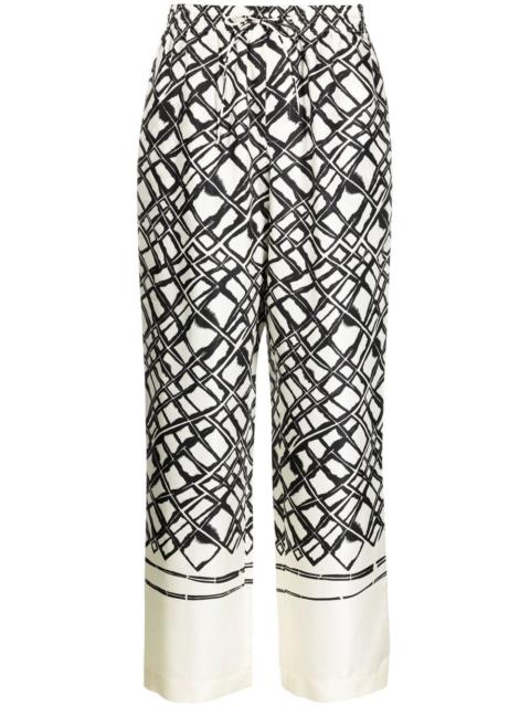 diamond-print silk wide trousers