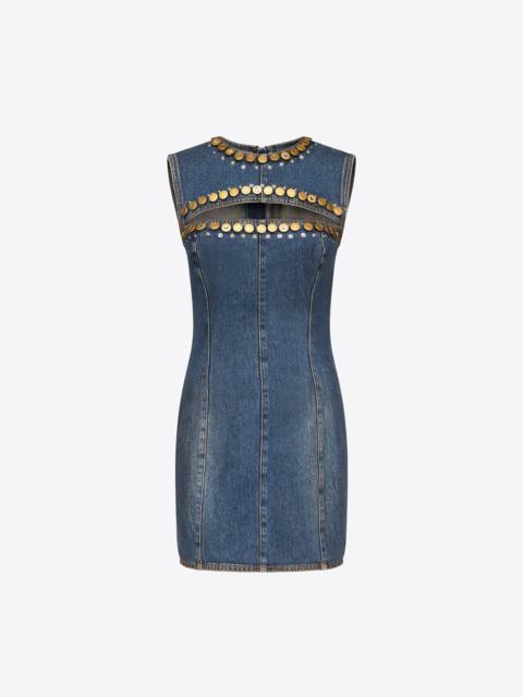 CRYSTAL BUTTON STUDDED SLIT MINI DRESS