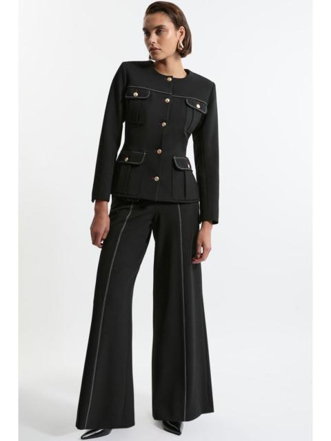 Compact Stretch Tailored Flared High Waisted Trousers