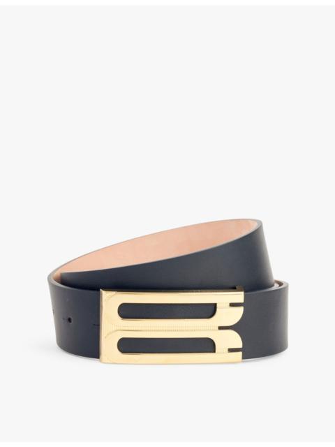 Jumbo buckle-embellished leather belt