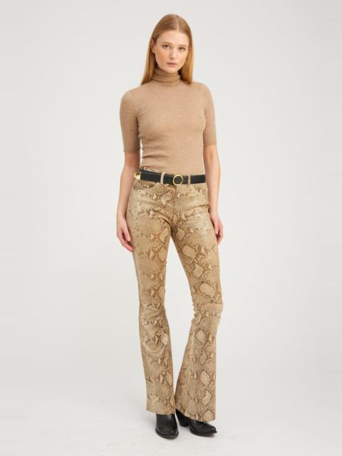 BEIGE PYTHON LEATHER 5 POCKET MICRO FLARE PANTS