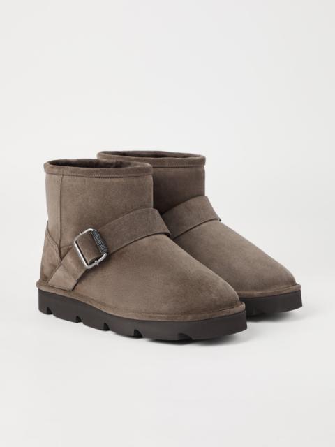 Suede boots with shearling lining and monili