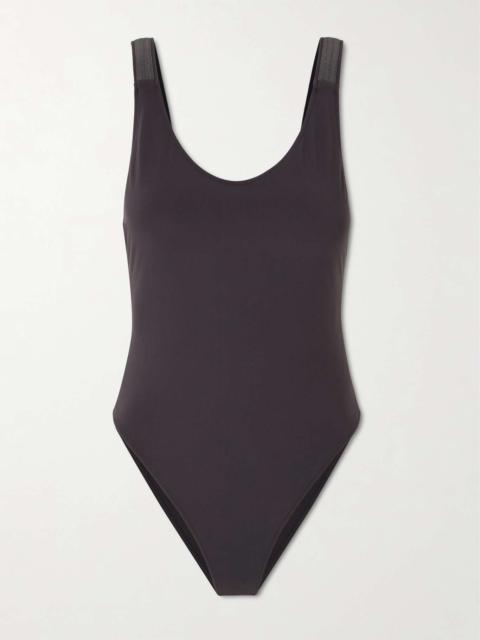 Bead-embellished swimsuit Dark brown