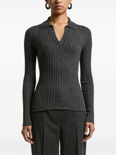 ribbed polo-neck pullover