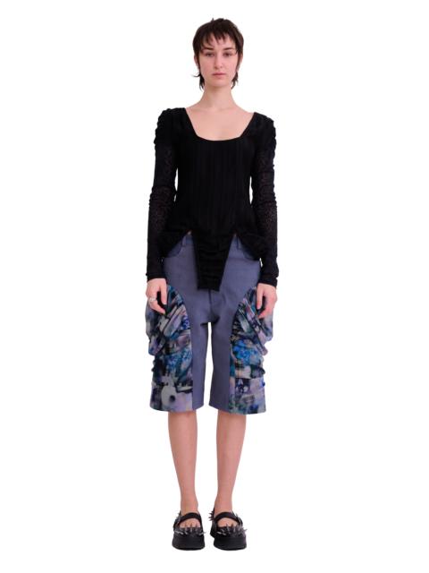 BLACK SATIN STRIPE MAGNOLIA TOP