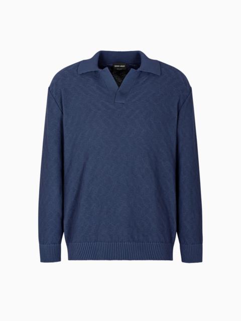 COTTON JACQUARD KNITTED POLO SHIRT