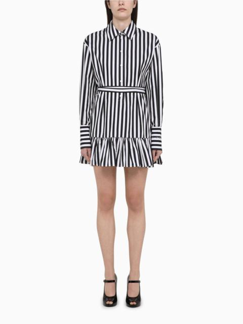 Black/white striped cotton mini chemisier dress