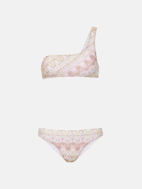 Lamé one-shoulder bikini