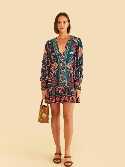 Teal Seashell Tapestry Lenzing™ Ecovero™ Viscose Mini Dress
