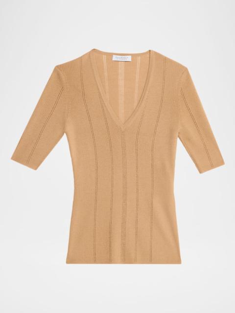 Amari V-Neck Pointelle Rib Short-Sleeve Top