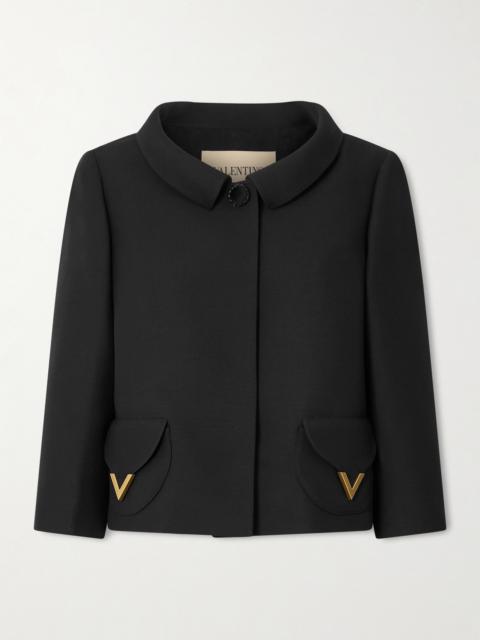 Button-detailed Embellished Wool And Silk-blend Crepe Jacket