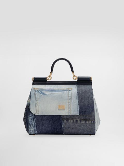 Medium Sicily bag in patchwork denim and calfskin