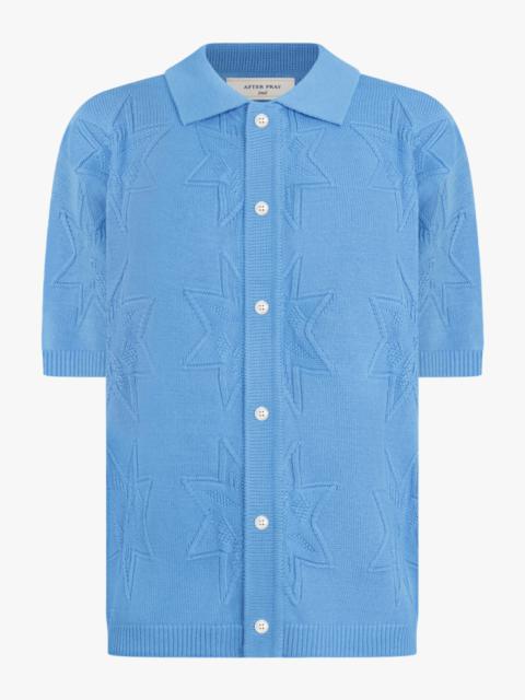 STARFISH JACQUARD HALF KNIT CARDIGAN | BLUE