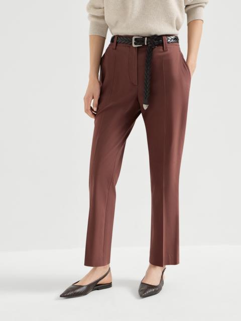 Stretch twisted cotton twill cigarette trousers with monili