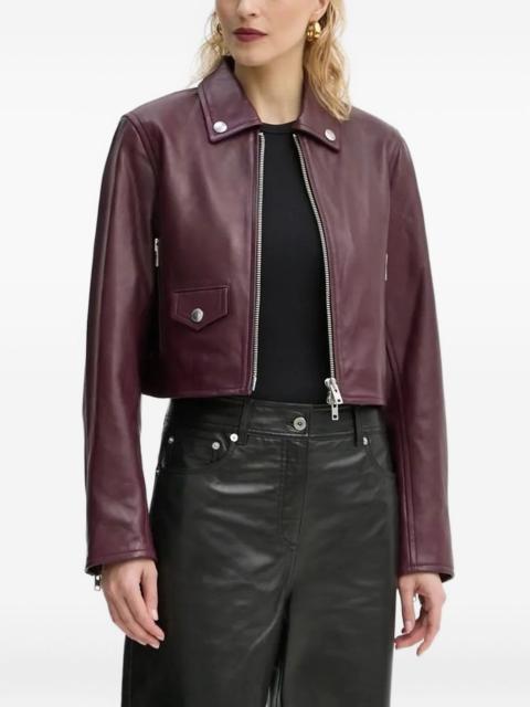 zip-fastening flap-pocket leather jacket