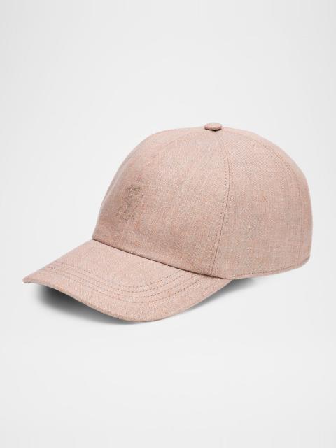 Linen Lurex Embroidered Logo Baseball Cap