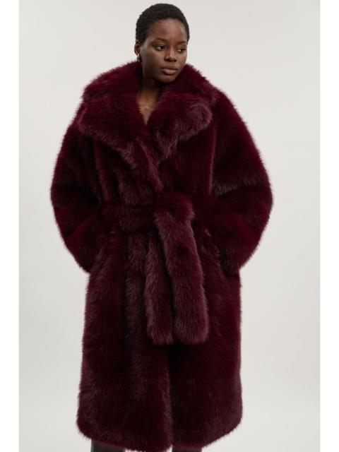 Textured Faux Fur Belted Long Full collar Coat