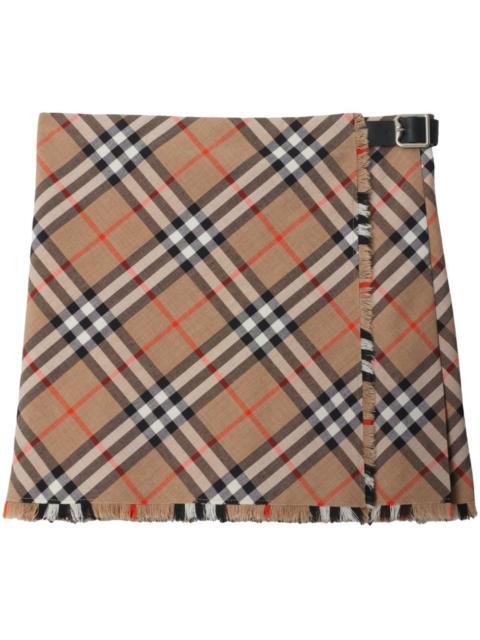 checkered wool-blend skirt