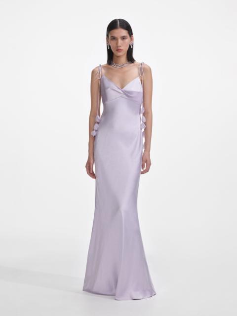 Lilac Flower Satin Maxi Dress
