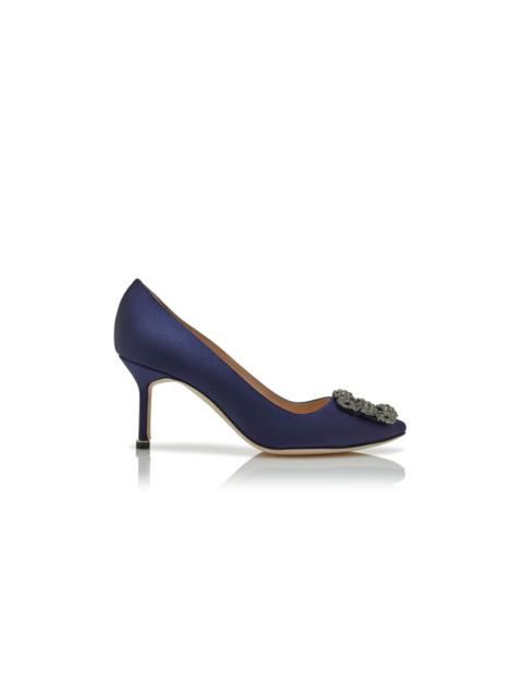 Navy Blue Satin Jewel Buckle Pumps