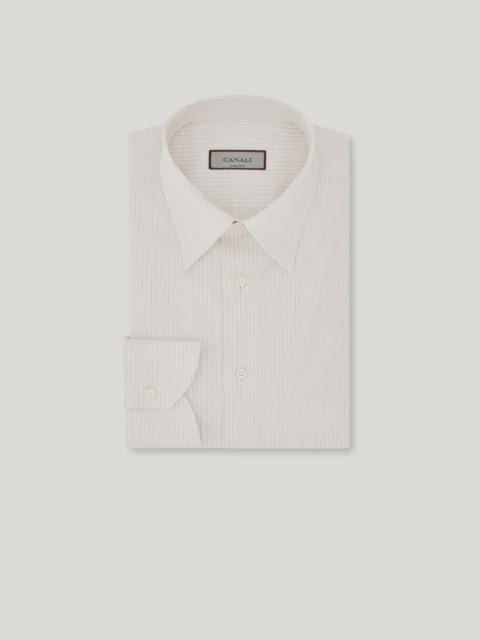 WHITE AND BEIGE STRIPED REGULAR FIT IMPECCABILE COTTON SHIRT