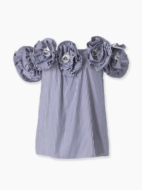 Rosette Off-Shoulder Striped Top
