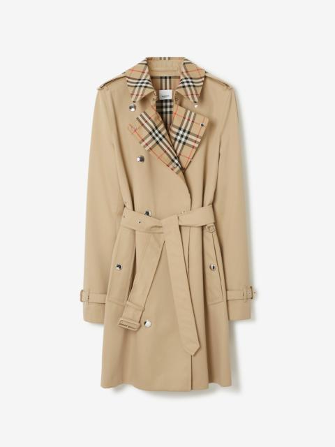 Check Trim Cotton Gabardine Trench Coat