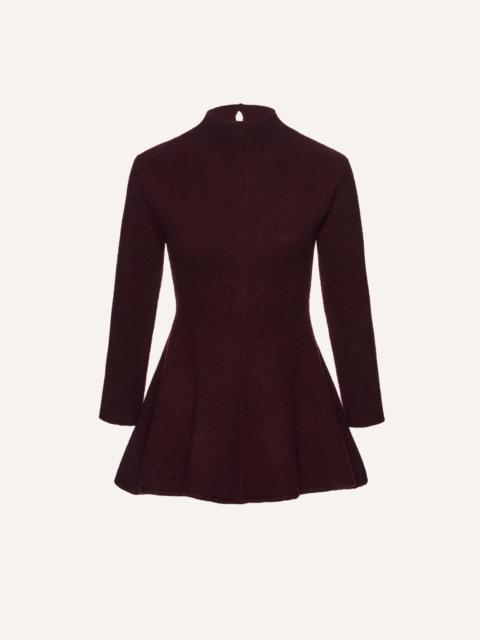 Flared knit mini dress in burgundy