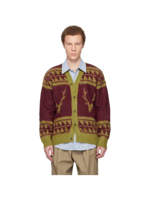 Red & Green Mohair V-Neck Cardigan